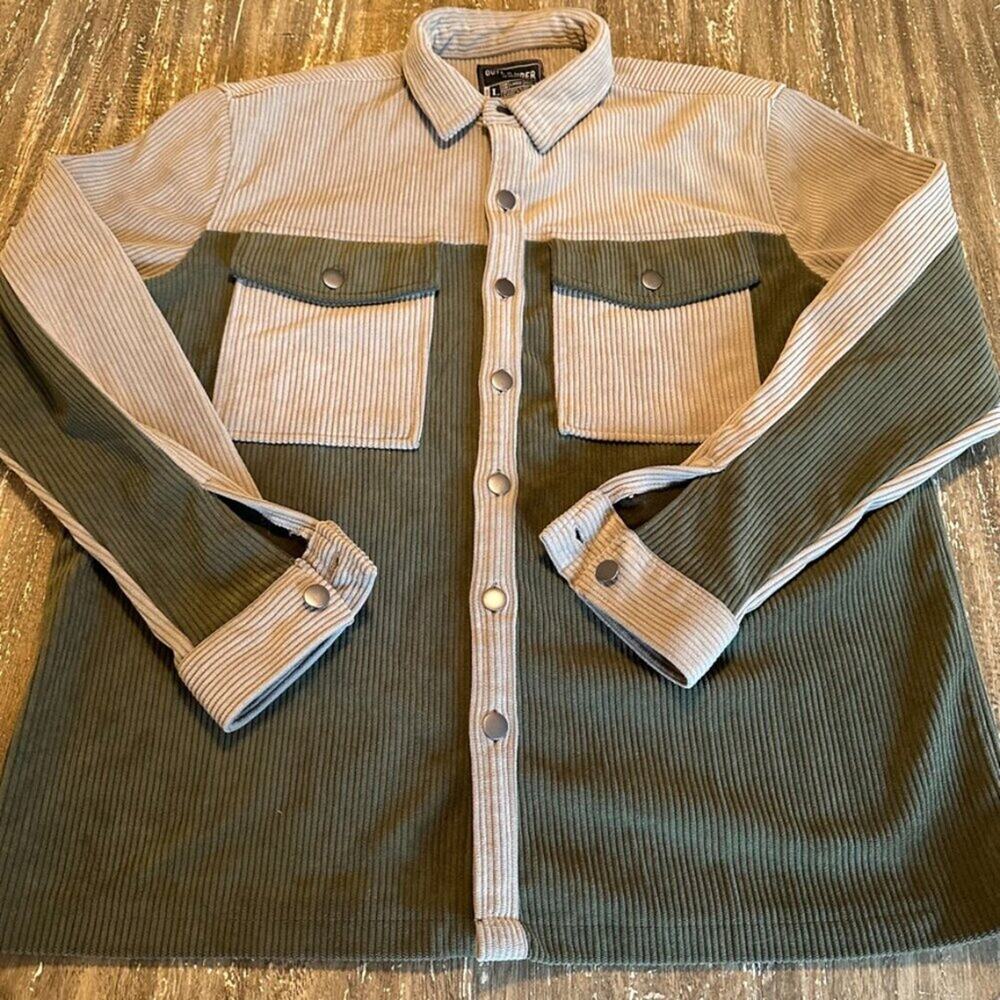 Men's Outlander by Craft + Flow Corduroy Jacket Green/Beige, Large
